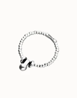 Pulsera de esferas de tamaño pequeño y grande bañada en plata de ley