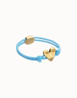 Pulsera de hilo elástico azul con corazón bañado en oro 18k