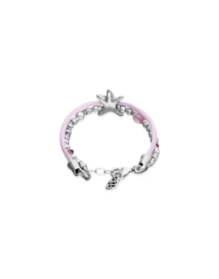 Pulsera de hilo seda color rosa bañada en plata con estrella de mar
