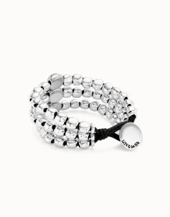 Pulsera de tres tiras de cuentas bañadas en plata de ley
