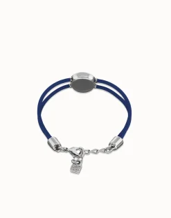 Pulsera doble de cuero azul con ojo bañado en plata de ley
