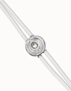 Pulsera doble de cuero blanco con ojo bañado en plata de ley