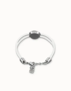 Pulsera doble de cuero blanco con ojo bañado en plata de ley
