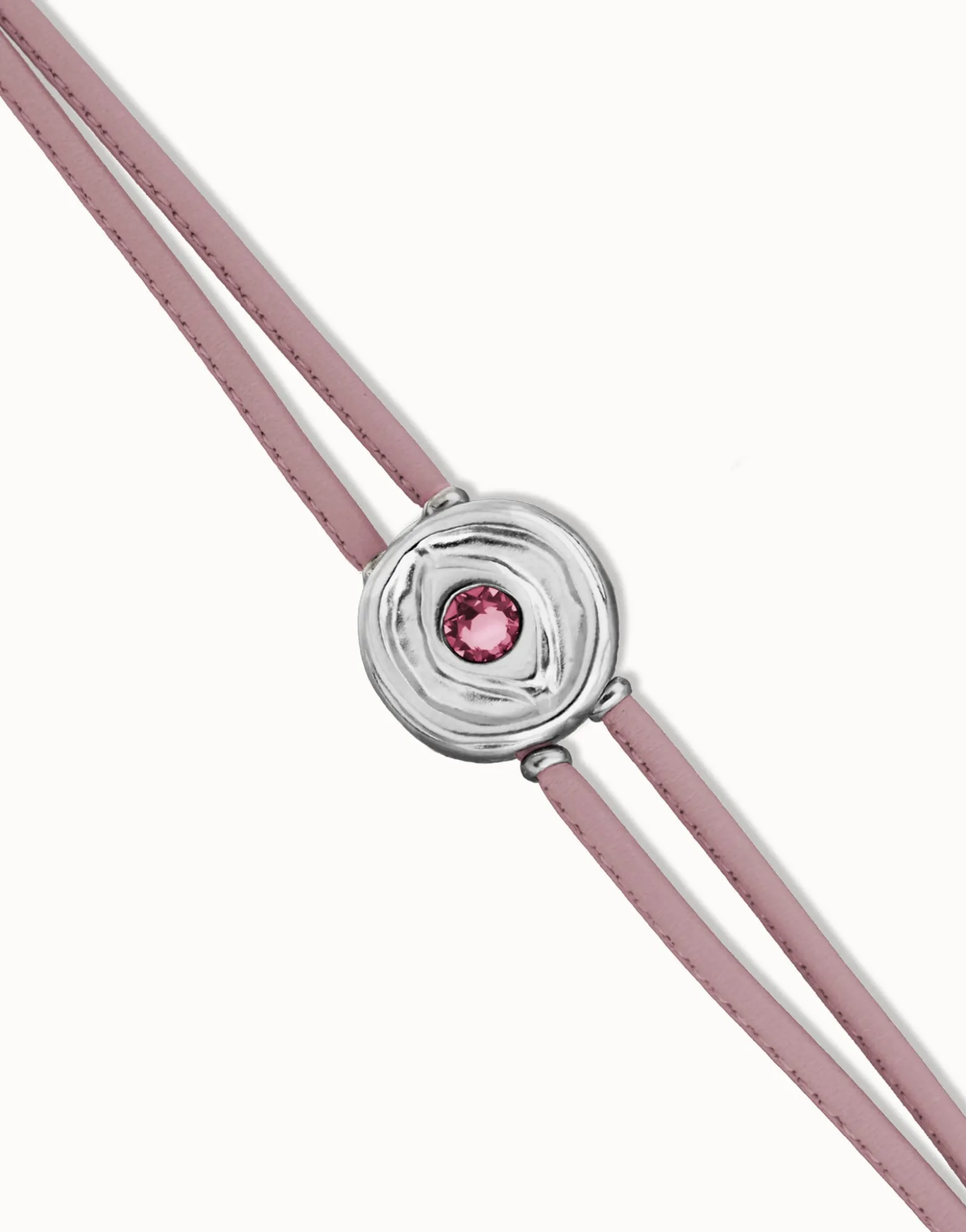 Pulsera doble de cuero lila con ojo bañado en plata de ley