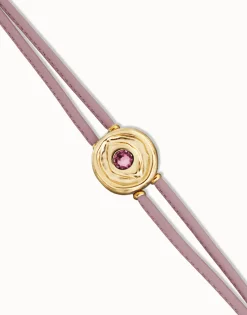 Pulsera doble de cuero lila con ojo bañado en oro 18k