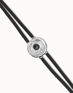 Pulsera doble de cuero negro con ojo bañado en plata de ley