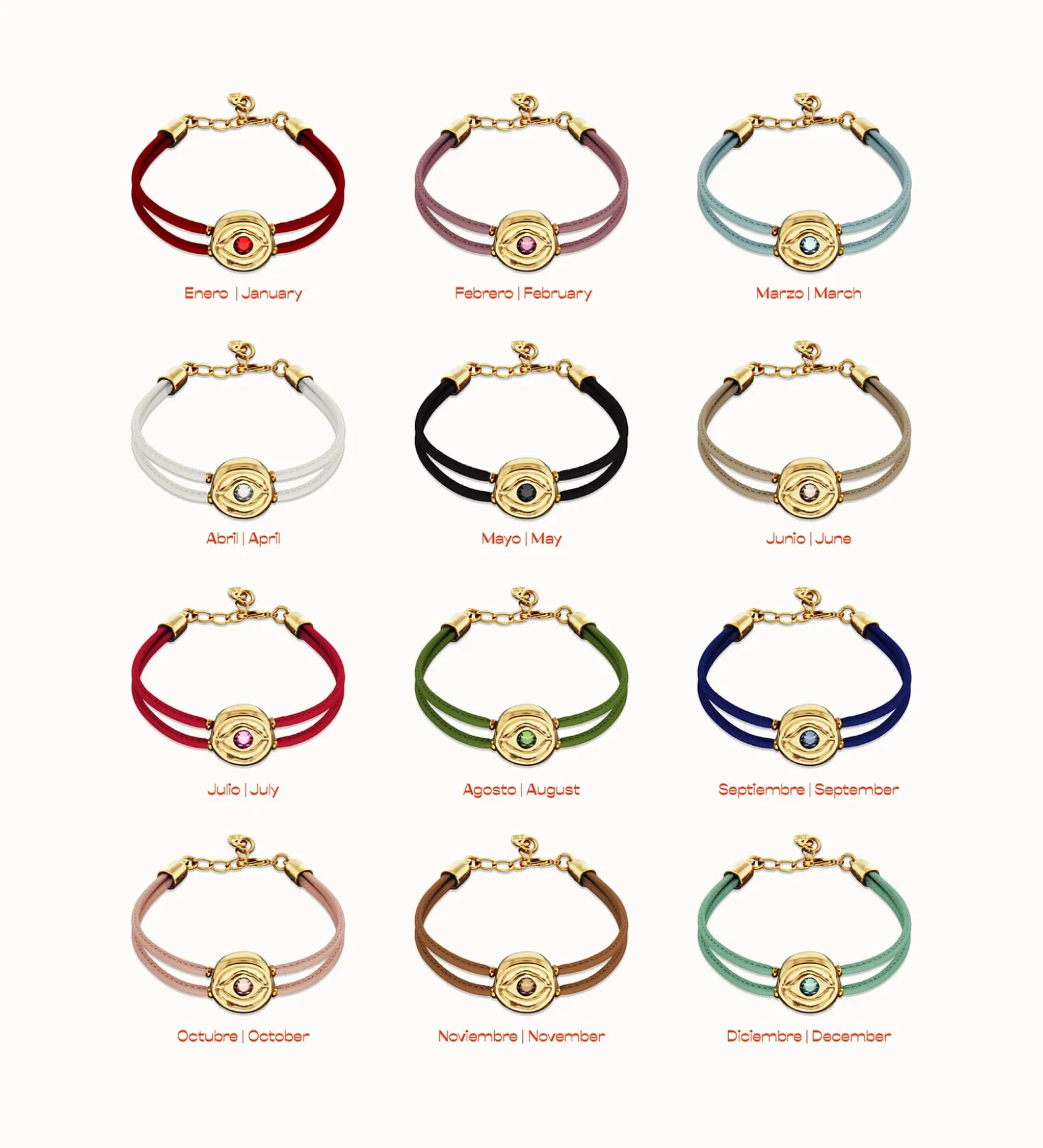 Pulsera doble de cuero turquesa con ojo bañado en oro 18k