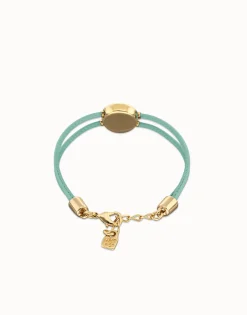 Pulsera doble de cuero turquesa con ojo bañado en oro 18k