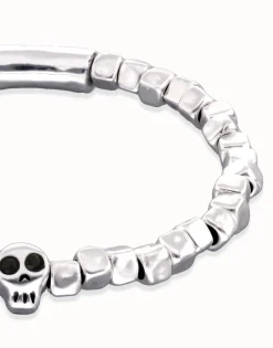 Pulsera elástica bañada en plata de ley con una calavera