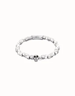 Pulsera elástica bañada en plata de ley con una calavera