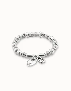 Pulsera elástica bañada en plata de ley con candado corazón