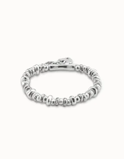 Pulsera elástica bañada en plata de ley con candado corazón