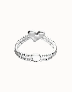 Pulsera elástica doble bañada en plata de ley con detalle de corazón