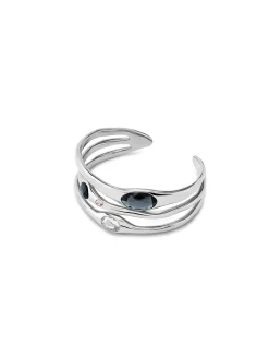 Pulsera rígida bañada en plata de ley con 2 cristales grises, 1 blanco y 1 rosa