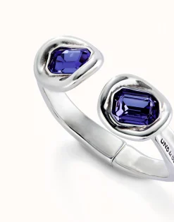 Pulsera rígida bañada en plata de ley y dos cristales morados