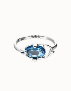 Pulsera rígida bañada en plata de ley con cristal facetado azul