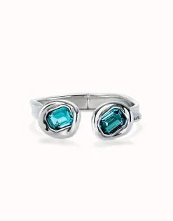 Pulsera rígida bañada en plata de ley y dos cristales celestes