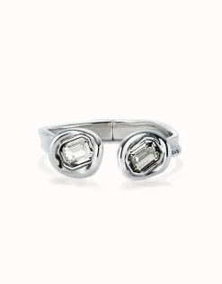 Pulsera rígida bañada en plata de ley y dos cristales blancos