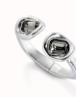 Pulsera rígida bañada en plata de ley y dos cristales grises