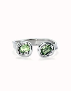 Pulsera rígida bañada en plata de ley y dos cristales turquesas