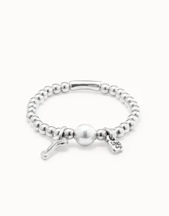 Pulsera rígida bañado en plata de ley con perla mujer