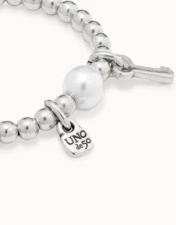 Pulsera rígida bañado en plata de ley con perla mujer