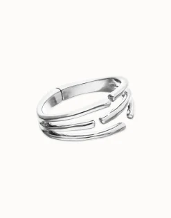 Pulsera rígida con múltiples formas orgánicas entrelazadas bañada en plata de ley