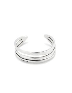Pulsera rígida triple con curvas bañada en plata de ley