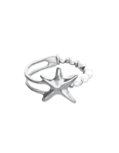Pulsera semirrígida bañada en plata con perlas y estrella de mar